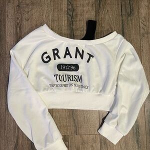 White Graphic Cropped Sweatshirt